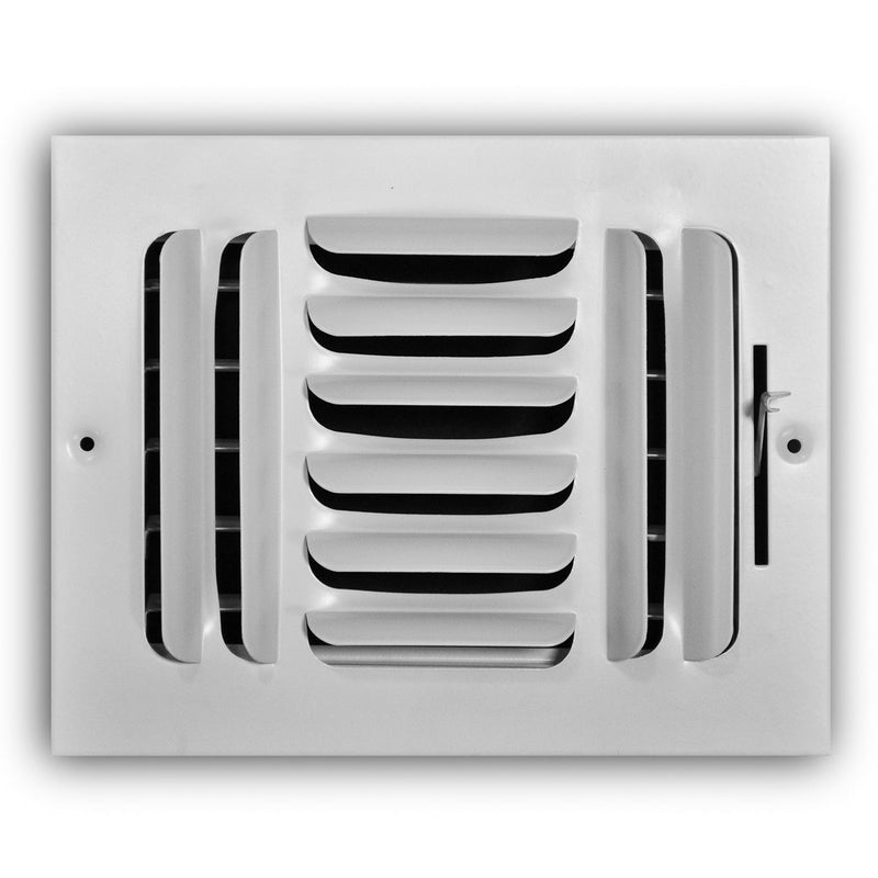 TRUaire 403M08X06, 8x6 3-Way Air Register, White Steel Sidewall & Ceiling Air Vent, 403M Series