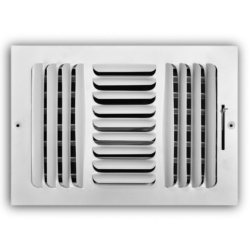 TRUaire 403M12X08, 12x8 3-Way Air Register, White Steel Sidewall & Ceiling Air Vent, 403M Series