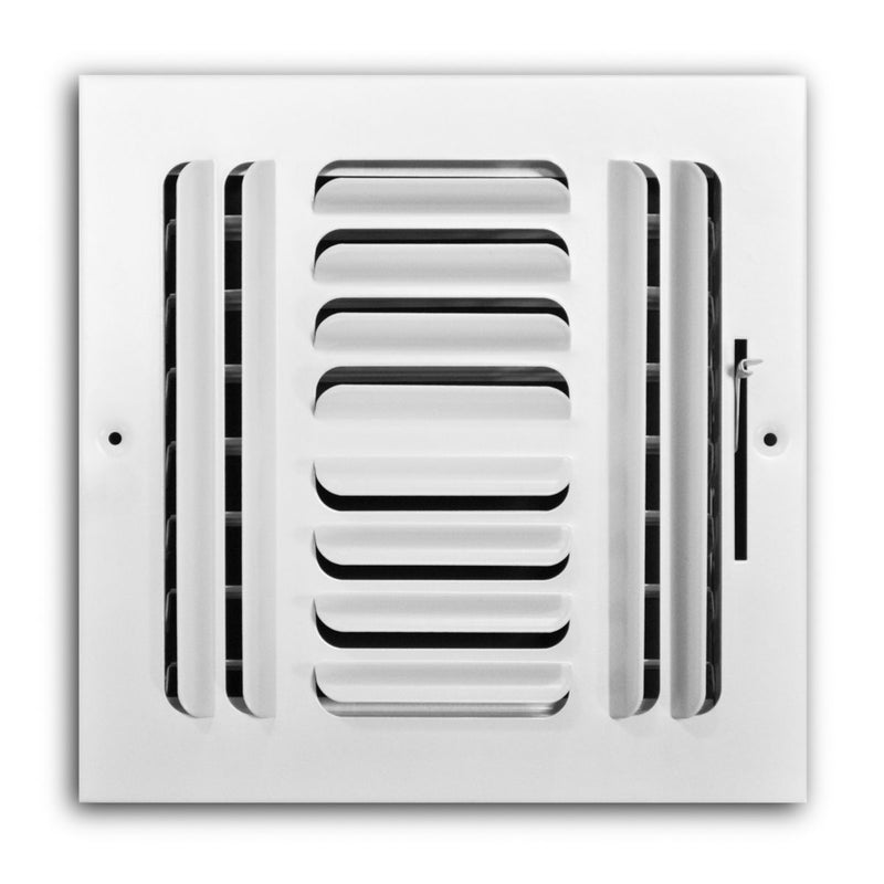 TRUaire 404M08X08, 8x8 4-Way Air Register, White Steel Sidewall & Ceiling Air Vent, 404M Series