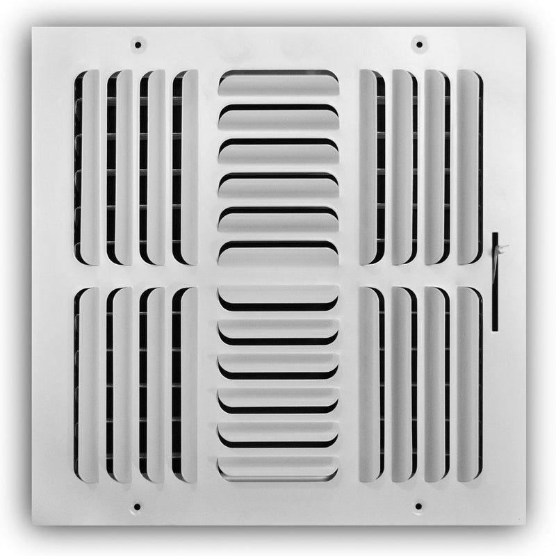 TRUaire 404M12X12, 12x12 4-Way Air Register, White Steel Sidewall & Ceiling Air Vent, 404M Series
