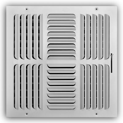 TRUaire 404M14X14, 14x14 4-Way Air Register, White Steel Sidewall & Ceiling Air Vent, 404M Series