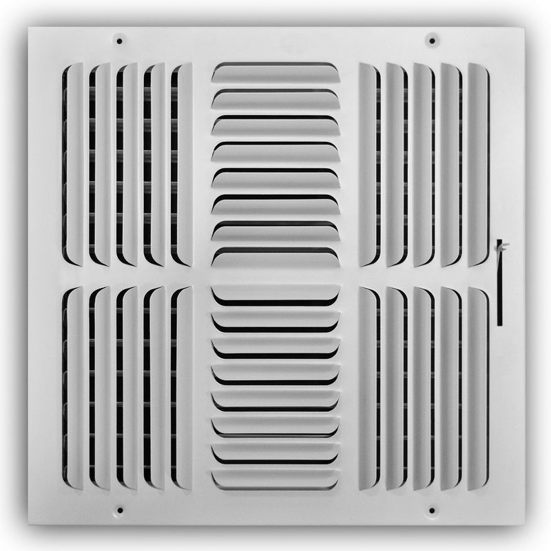 TRUaire 404M14X14, 14x14 4-Way Air Register, White Steel Sidewall & Ceiling Air Vent, 404M Series