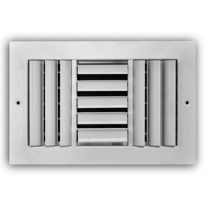 TRUaire A303M10X06, 10x6 3-Way Curved Blade Air Register, White Aluminum Sidewall & Ceiling Air Vent, A303M Series