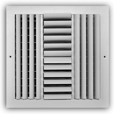 TRUaire A304M12X12, 12x12 4-Way Curved Blade Air Register, White Aluminum Sidewall & Ceiling Air Vent, A304M Series