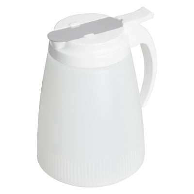 Winco PSUD-32 32 Oz Commercial Syrup Dispenser - Plastic Lid Stainless Steel Slide Cover
