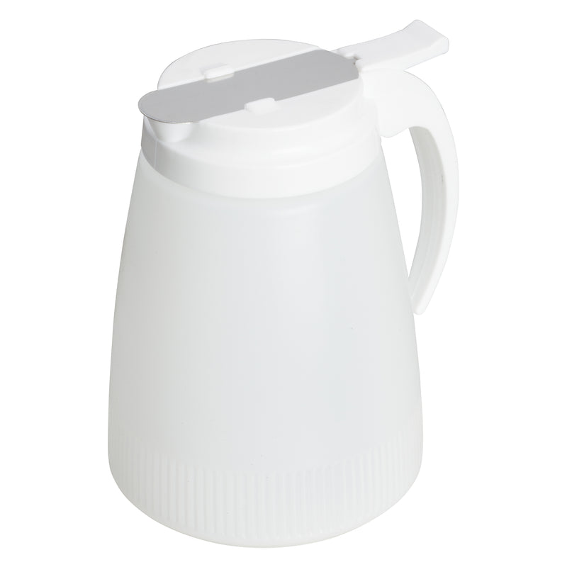 Winco PSUD-32 32 Oz Commercial Syrup Dispenser - Plastic Lid Stainless Steel Slide Cover