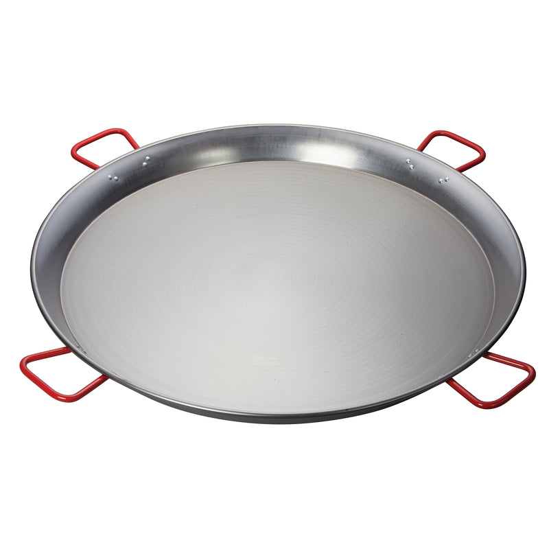 Winco CSPP-35 35-1/2 Inch Round Paella Pan - 4 Handles Polished Carbon Steel from Spain