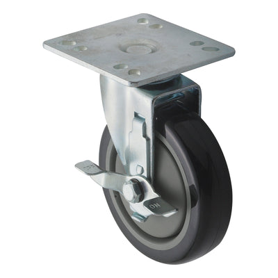 Winco CT-44B 5 Inch Diameter Plate Caster Set with Brake Polyurethane
