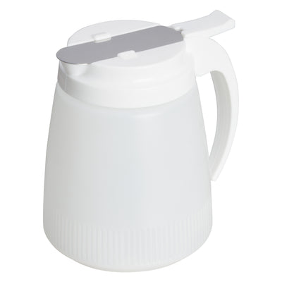 Winco PSUD-48 48 oz Commercial Syrup Dispenser - Plastic Lid with Stainless Steel Slide Cover