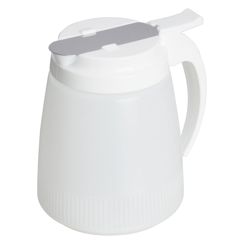 Winco PSUD-48 48 oz Commercial Syrup Dispenser - Plastic Lid with Stainless Steel Slide Cover