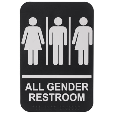Winco SGNB-607 6 Inch Sign Compliance All GENDER Braille White Imprint Black