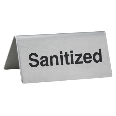 Winco SGN-106 3 Inch Sanitized Tabletop Tent Sign Stainless Steel