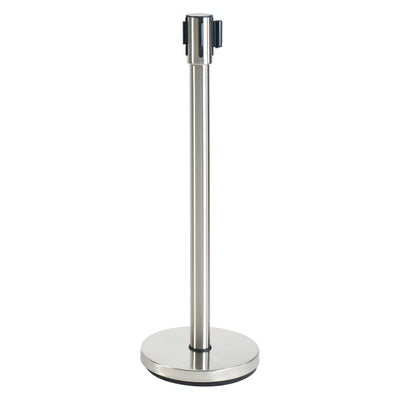 Winco 34" Stainless Steel Retractable Belt Stanchion - Heavyweight Base
