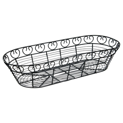 Winco WBKG-15 15 Inch Wire Bread Fruit Basket Long Oval Black Metal
