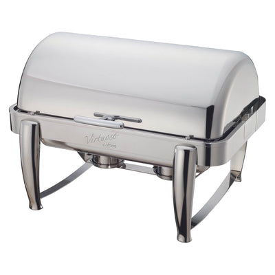 Winco 101B 8 Quart Canned Heat Chafing Dish Rectangular Roll Top Stainless Steel with Food Pan and Water Pan