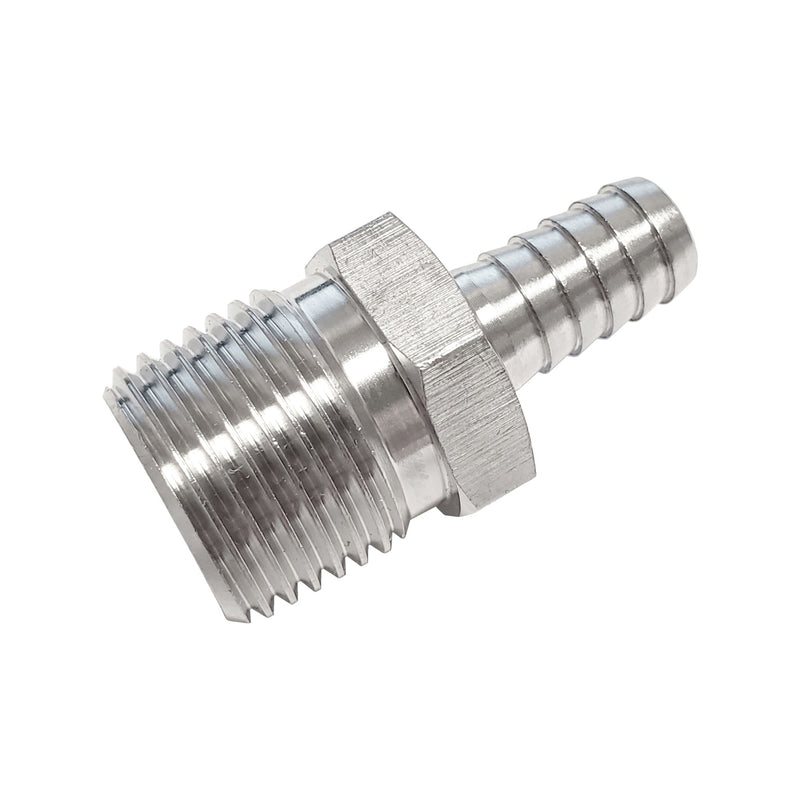 Hose Barb Adapter - 304 Stainless Steel - 3/8" Hose Barb X 1/2"Male Pipe Thread (MPT)