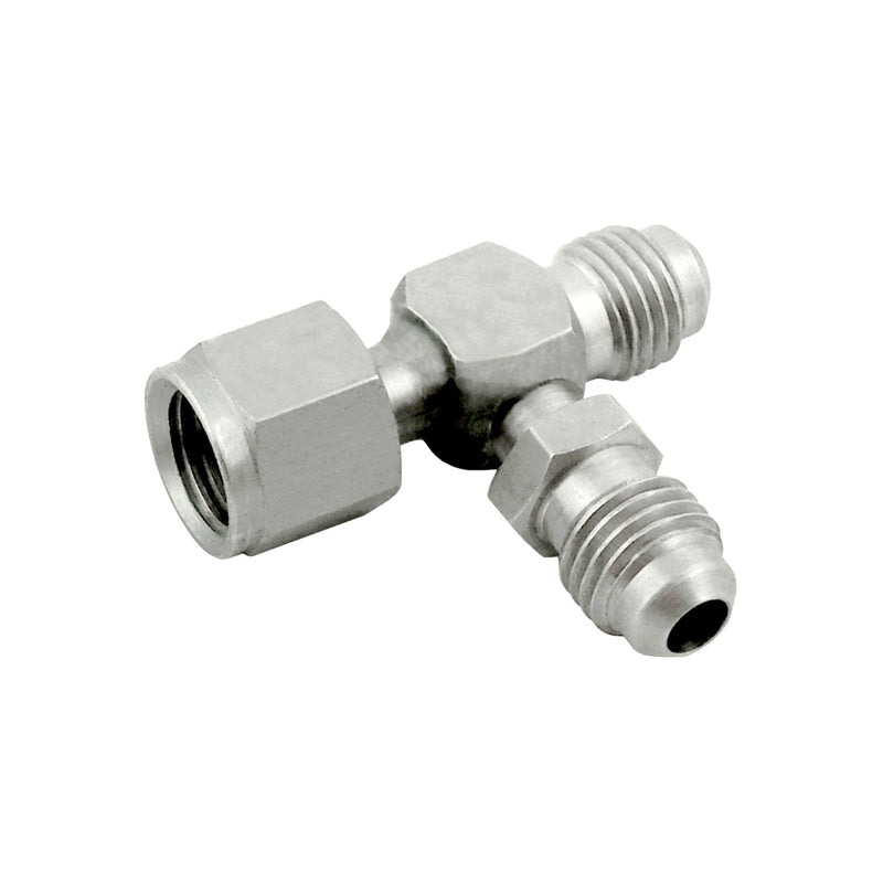 Swivel Tee - 304 Stainless Steel - 1/4"Female Flare (FFL) Nut X 1/4"Male Flare (MFL) X 1/4"Male Flare (MFL)
