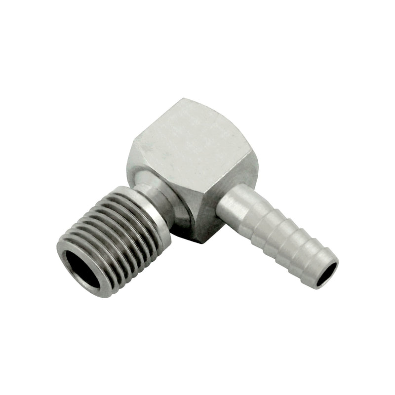 90° Adapter - 304 Stainless Steel - 1/4" Hose Barb X 1/4"Male Pipe Thread (MPT)