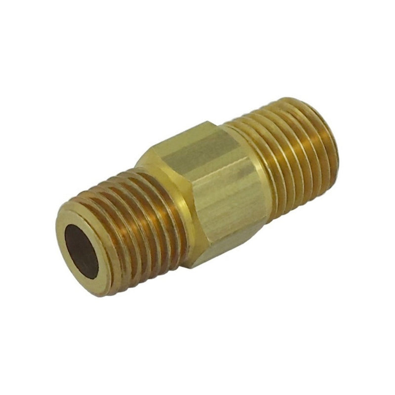 Left/Right Hex Nipple - Heavy-Duty Brass - 1/4"Male Pipe Thread (MPT) X 1/4"Male Pipe Thread (MPT)