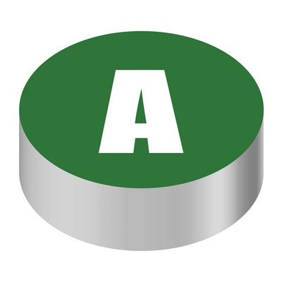 Bargun Button Cap, Round, A, Green Cap, White Letter - PH10-74-001