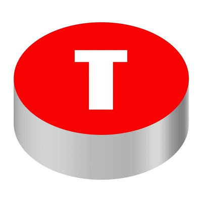 Bargun Button Cap, Round, T, Red Cap, White Letter - PH10-74-034