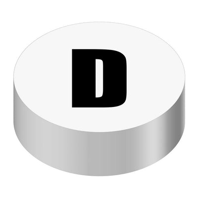 Bargun Button Cap, Round, D, White Cap, Black Letter - PH10-74-006