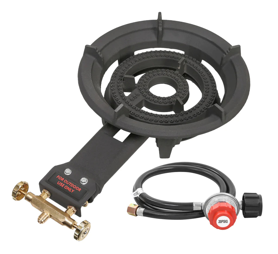 Concord 13" Roadster Burner Cast Iron Single Propane Wok Burner. Dual Controlled Burner Rings, 90,000 BTU. Outdoor Cooking, Wok Stir Frying, Countertop Burner