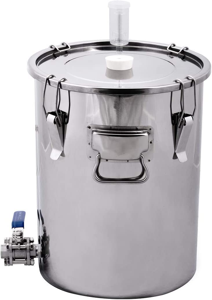 14 Gallon Stainless Steel Dual Purpose Univessel Ported Kettle & Fermenter with 3 Piece Ball Valve - includes Airlock and Stopper - ST14VH