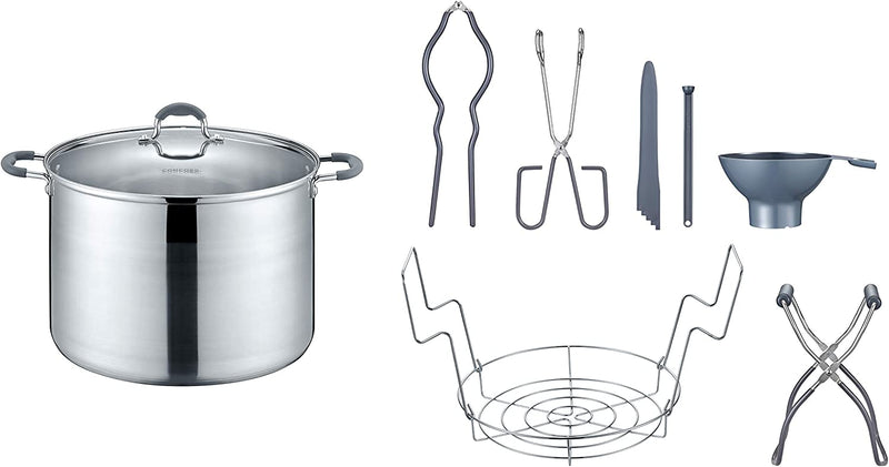 20 Qt Stainless Steel Canning Pot Set - 8-Piece Induction Compatible Kit - Includes Rack & 7 Canning Tools