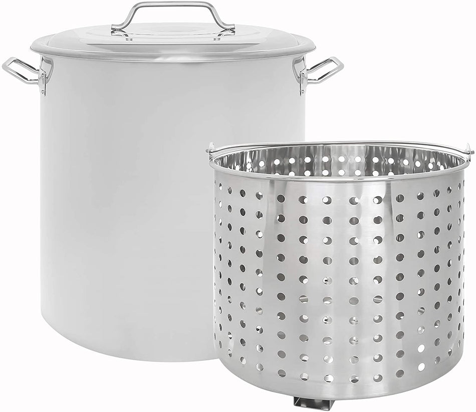 Concord Stainless Steel Stock Pot w/ Steamer Basket - Heavy Kettle Cookware great for boiling and steaming. Crawfish Boil Ready