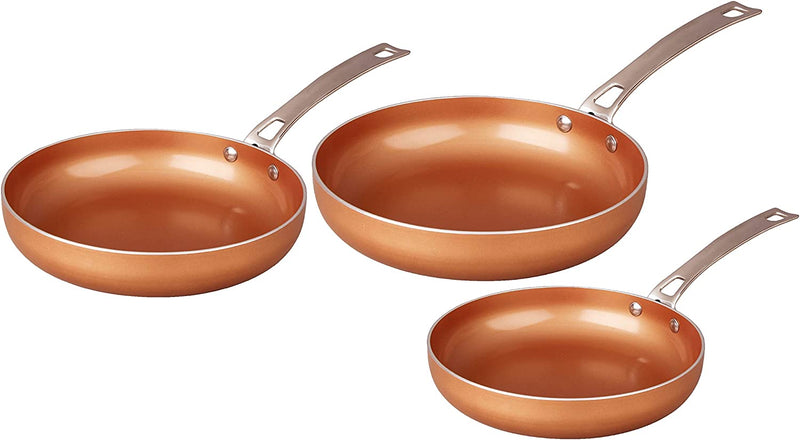 Concord 3 Piece Ceramic Coated -Copper- Frying Pan Cookware Set (Induction Compatible)