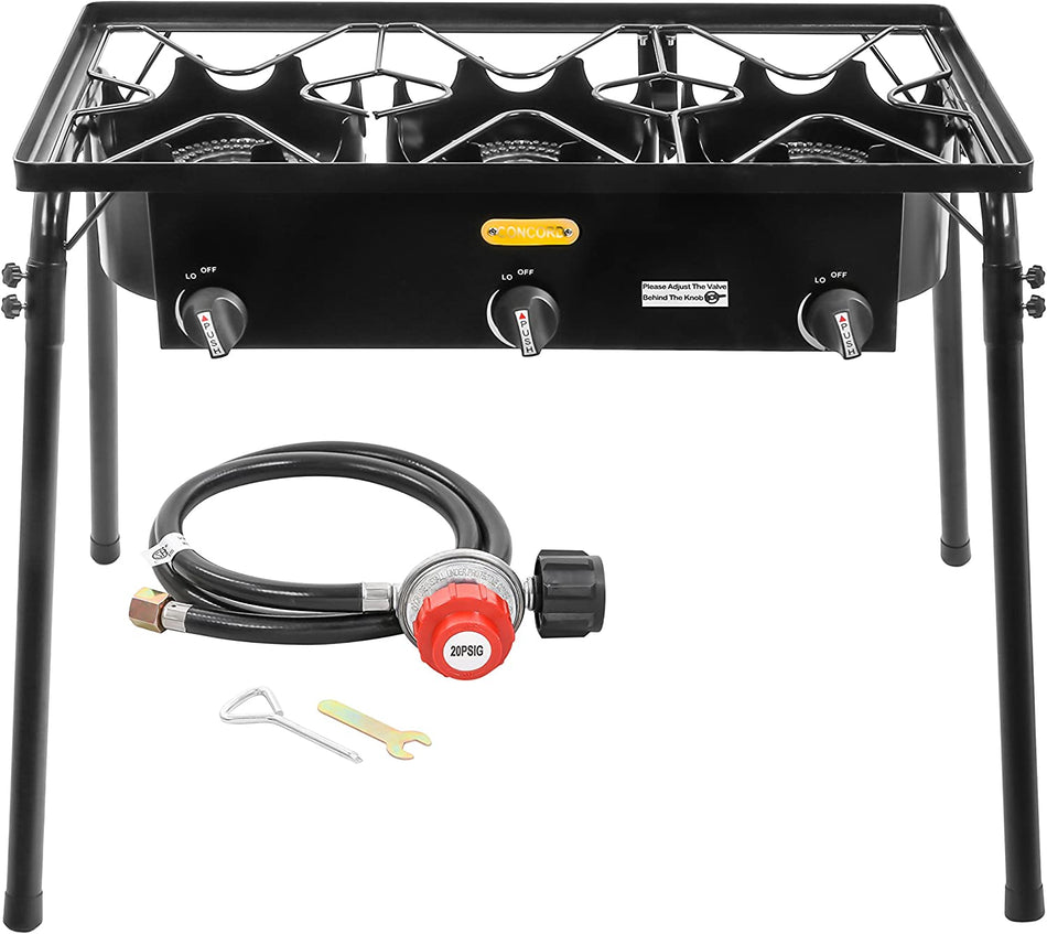 Concord Triple Burner Outdoor Propane Stove Cooker w/ Regulator, 3 Burner Stove Brewing Supply