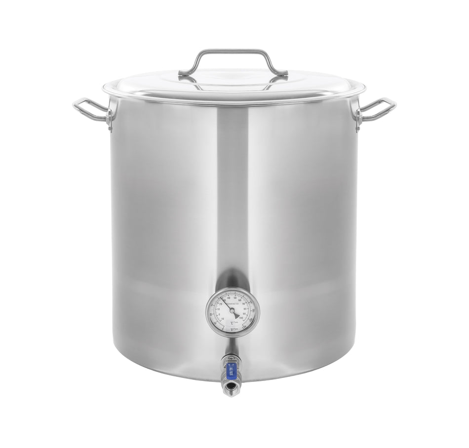 Concord Home Brew Kettle Stock Pot with Ball Valve & Thermometer Weldless Fittings - Stainless Steel
