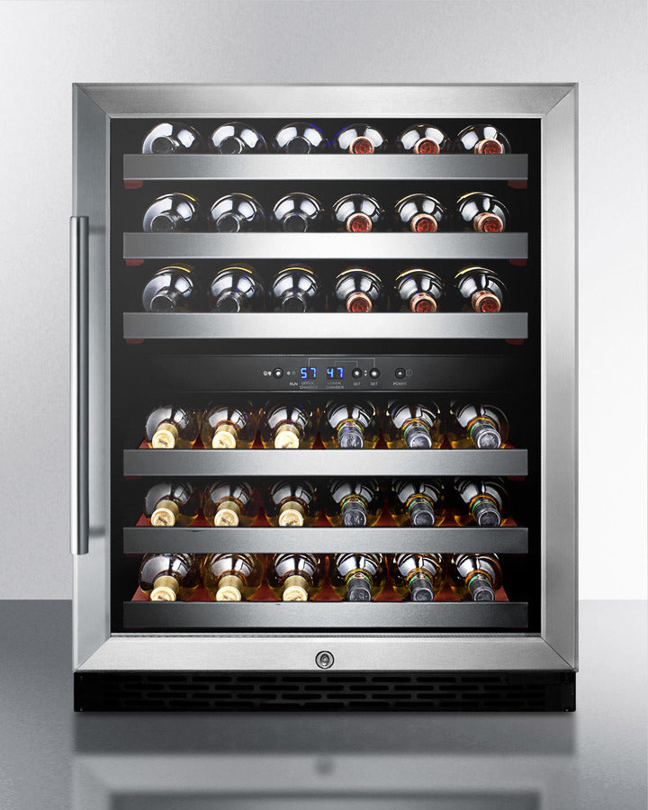 24 Inch Wide 46 Bottle Capacity Free Standing Wine Cooler with Interior Lighting and Dual Temperature Zones (3589235212368)
