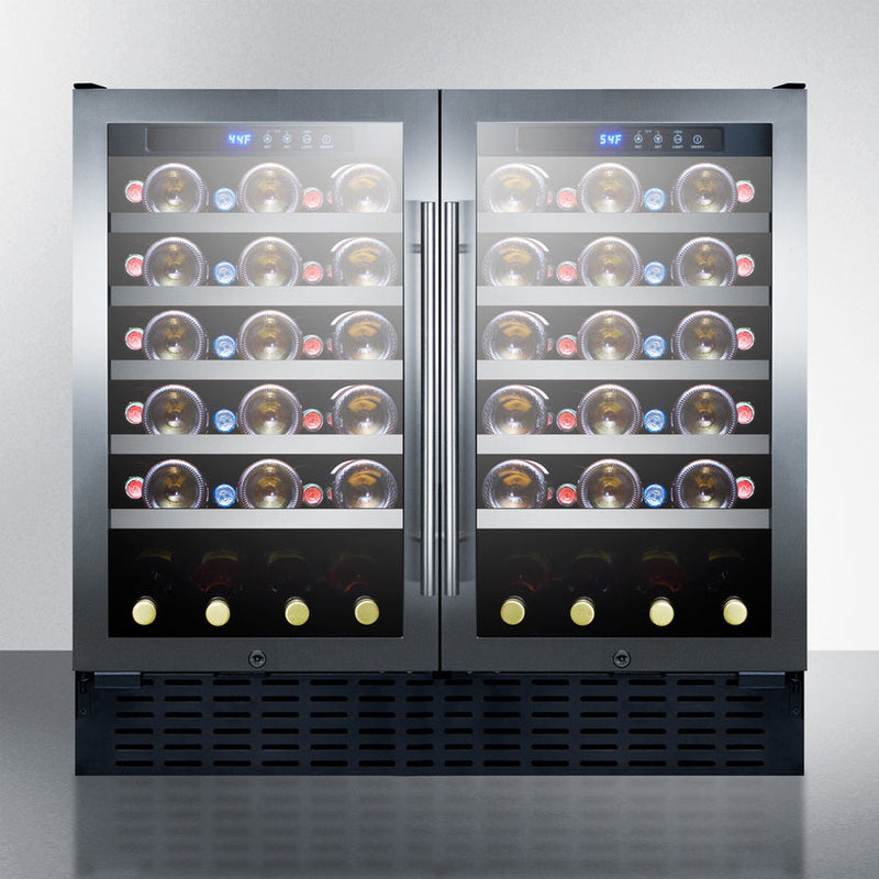 36 Inch Wide 68 Bottle Capacity Free Standing Wine Cooler with LED Lighting and Dual Temperature Zones (3589234950224)