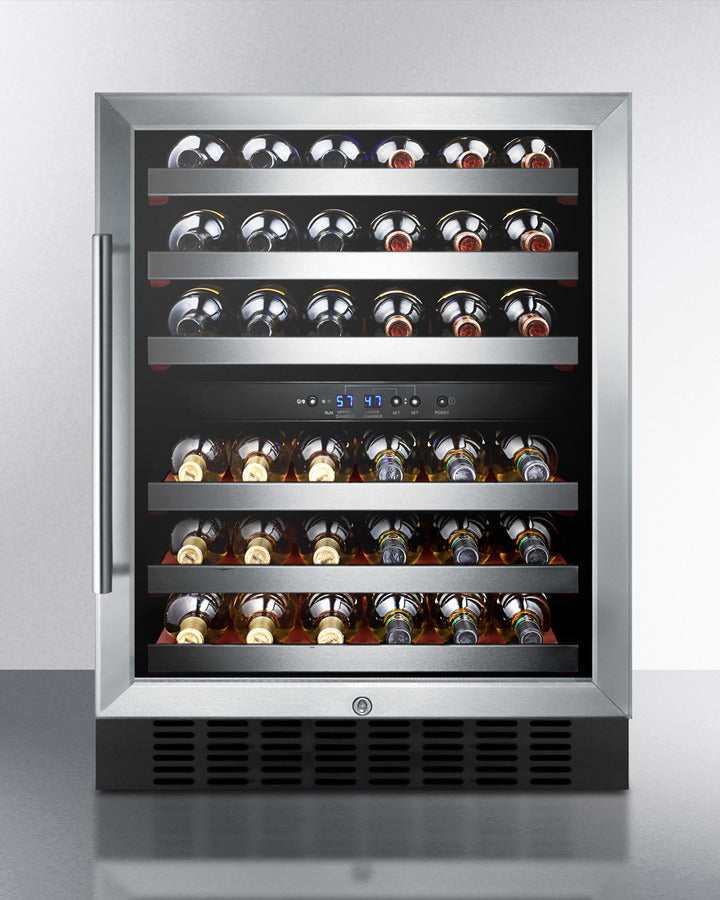 24 Inch Wide 46 Bottle Capacity Free Standing Wine Cooler with Interior Lighting and Dual Temperature Zones (3589234884688)