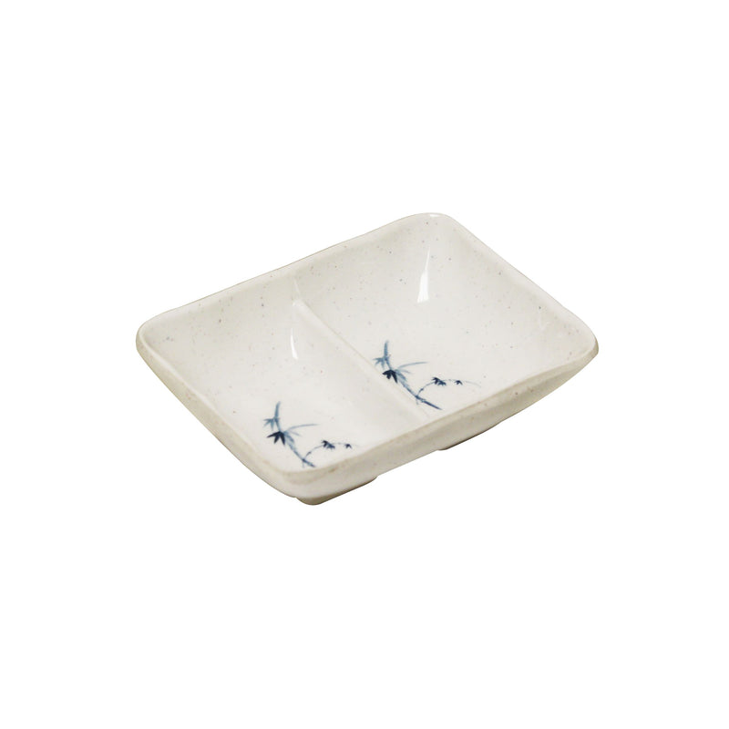 Thunder Group 0002BB 1 Oz Divided Sauce Dish with 2 Wells Break-resistant Melamine Blue Bamboo