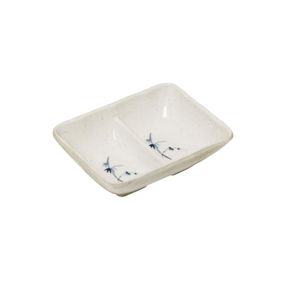 Thunder Group 0002BB 1 Oz Divided Sauce Dish with 2 Wells Break-resistant Melamine Blue Bamboo