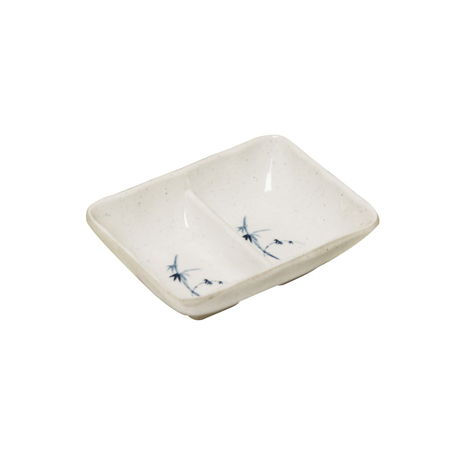 12 Pack 1-1/2 oz, 3-5/8" x 2-3/4" x 1-1/8", Divided Sauce Dish, Blue Bamboo Dinnerware, Melamine, BPA Free, Dishwasher Safe, Break-Resistant, Shatter-Resistant, No Microwave, No Oven, NSF