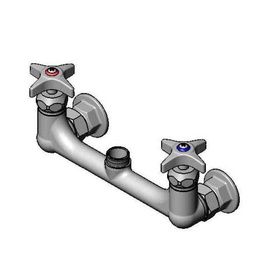 8" Wallmount Mixing Faucet, Cerama w/ Check Valves, 4-Arm Handles, 1/2" NPT Female Inlets