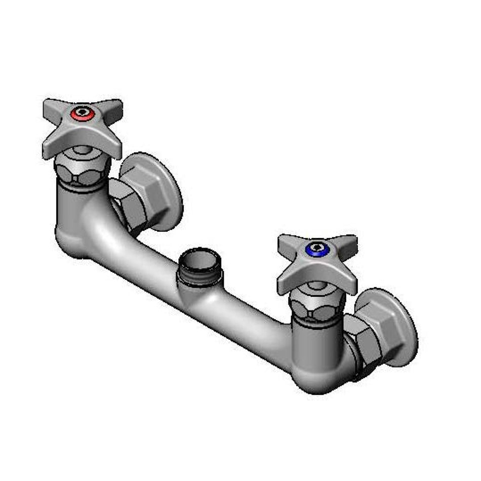 8" Wall Mount Faucet w/ Check-Valve Ceramas, 4-Arm Handles w/ VR Screw, 00AA Wall Flanges