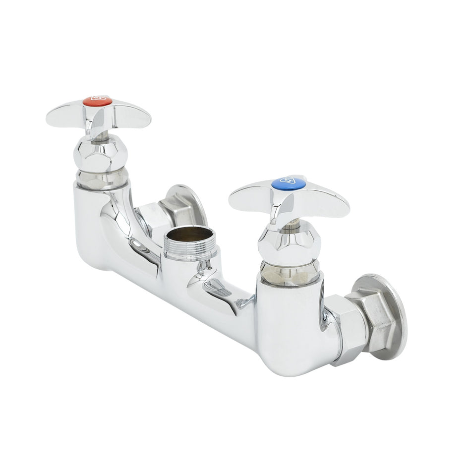 8" Wall Mount Faucet, Integral Check Valves, 4-Arm Handles w/ VR Screw, 00BB Wall Flanges Big-Flo
