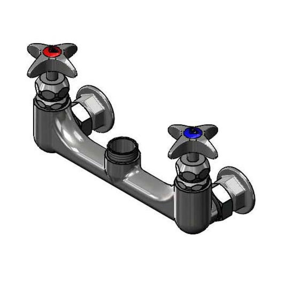 8" Wall Mount Faucet, 4-Arm Handles w/ VR Screw, 00BB Wall Flanges Big-Flo