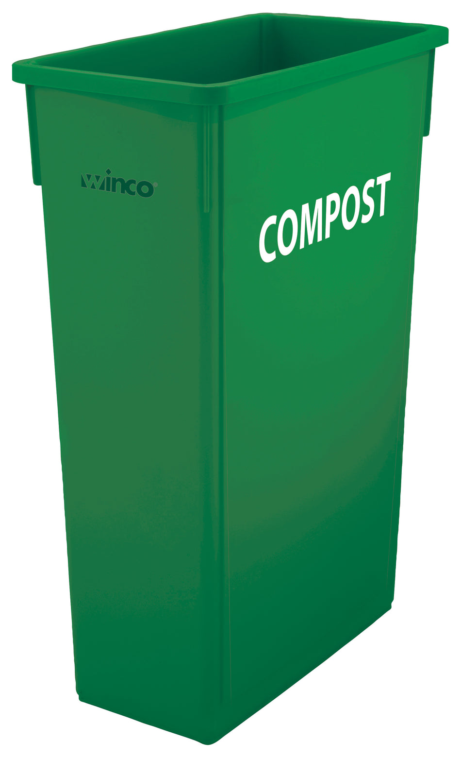 Winco PTC-23GRC 23 Gallon Slender Trash Can Green with Compost Sign HDPE