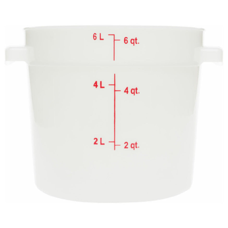 Carlisle 1097502 6 Quarts Round Food Storage Container with Handles Polycarbonate White