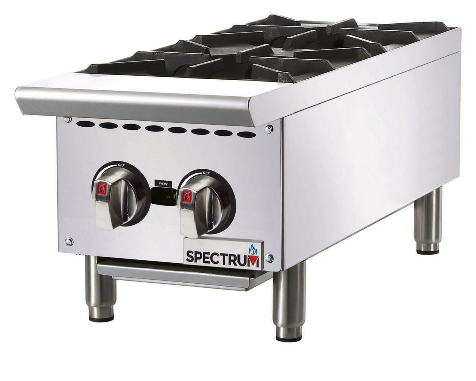 Winco NGHP-2 12 Inch Gas Hotplate with Two 25000 BTU Burners - Countertop