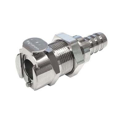 Female Panel-Mnt Quick Disc - Heavy-Duty Brass - 3/8" Hose Barb W/Shutoff