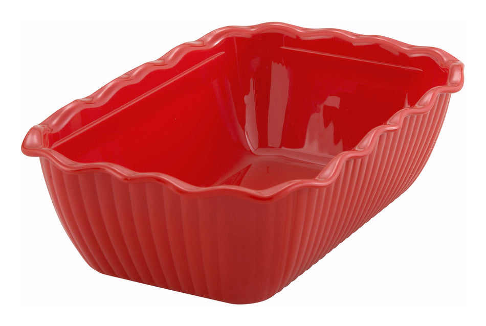 Winco CRK-10R 10 Inch Rectangular Deli Crock Fluted BPA Free SAN Red
