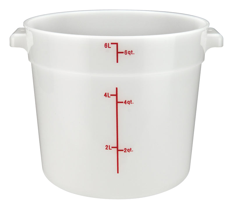 Winco PPRC-6W 6 Quart Food Storage Container Round with Built-in Handles Polypropylene White