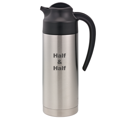 Service Ideas SteelVac 1 Liter Creamer Half-and-Half - Laser Etched Steel Base Brushed Black